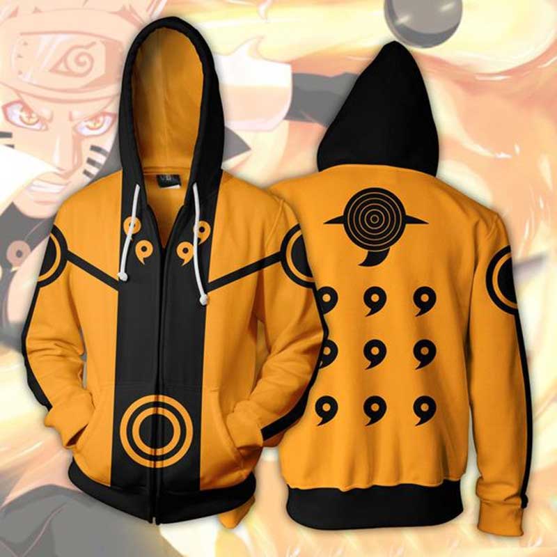 Anime Naruto Uzumaki cremallera con capucha con bolsillo para adultos unisex chaqueta 3D