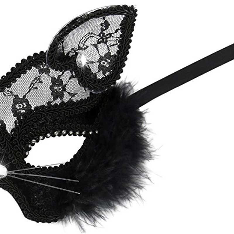 Máscara de ojo de gato negro de encaje sexy para el carnaval Halloween