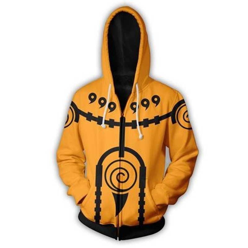 Anime Naruto Seal Zip Up Sudadera con capucha Casual Unisex Sudadera con Pockets 