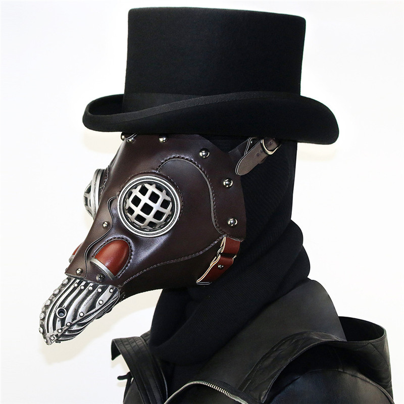 Brown PU doctor de la plaga Máscara gótica del pájaro Pico máscara de Steampunk Un ccesorios