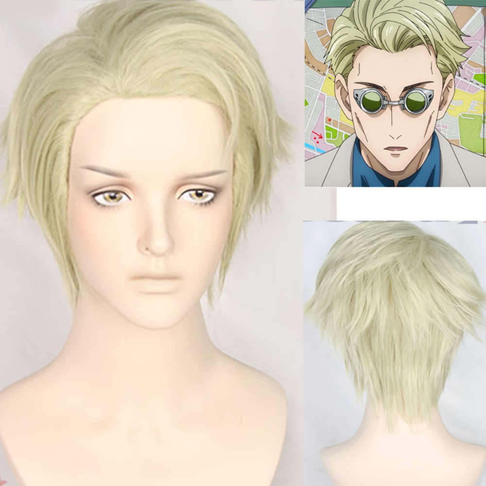 anime jujutsu kaisen nanami kento cosplay peluca corta luz marrón marrón masquerade