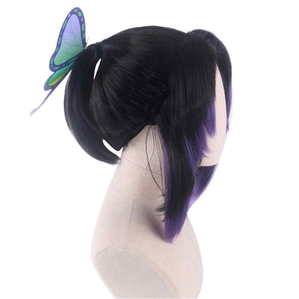 Demon Slayer: Kimetsu No Yaiba Shinobu Kocho Cosplay WIG 35 CM Black Purple degradado Demon Corps que mata