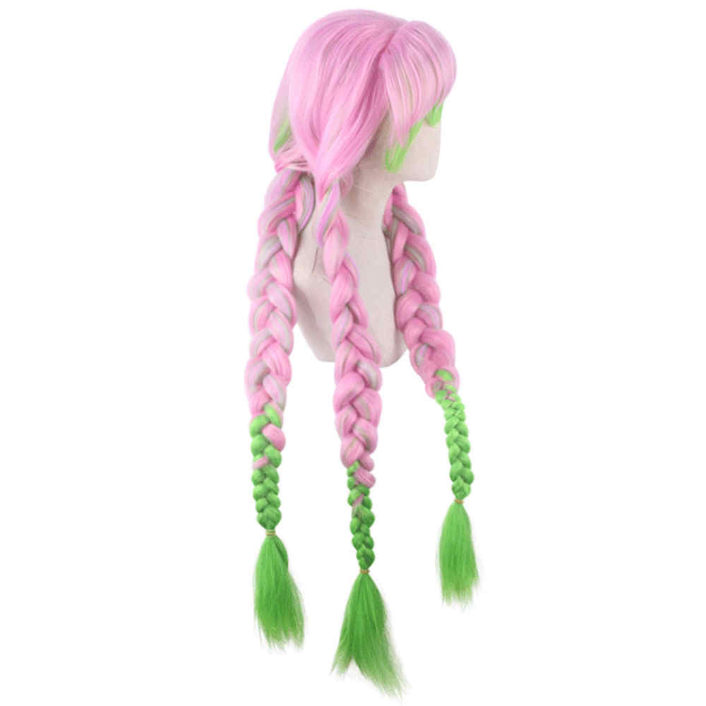Anime Demon Slayer Kanroji Mitsuri Halloween Cospaly WIG sintético largo trenzado Kimetsu no Yaiba