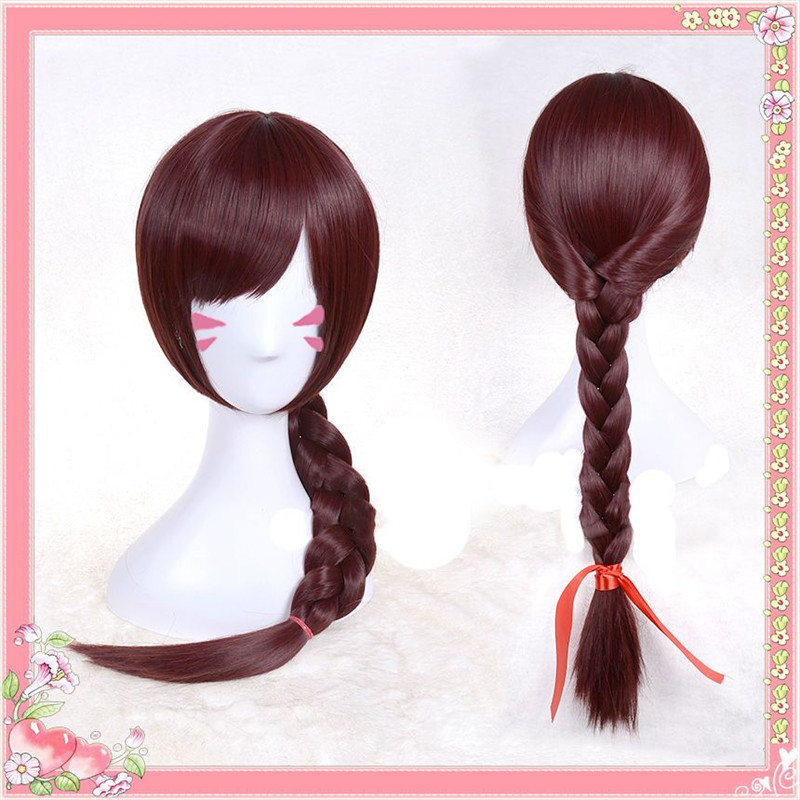 Juego sobre Watch OW D.VA DVA COPSHAY Año de Twist Braid Cosplay Wig Dark Brown Fiesta Hair 70 cm Pelucas