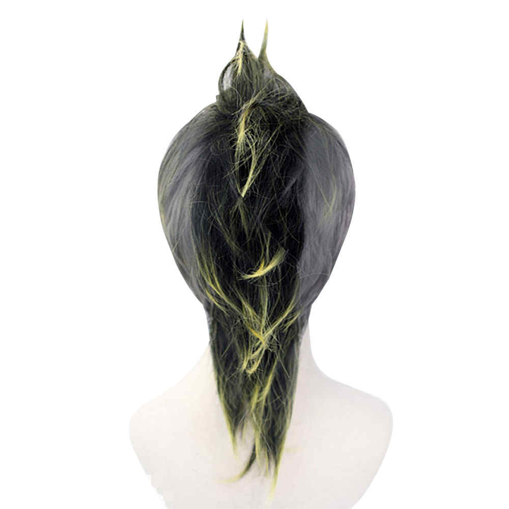 Demon Slayer Kimetsu No Yaiba Genya ShinAzugawa pelo corto negro degradado amarillo Mohawk estilo cosplay wig