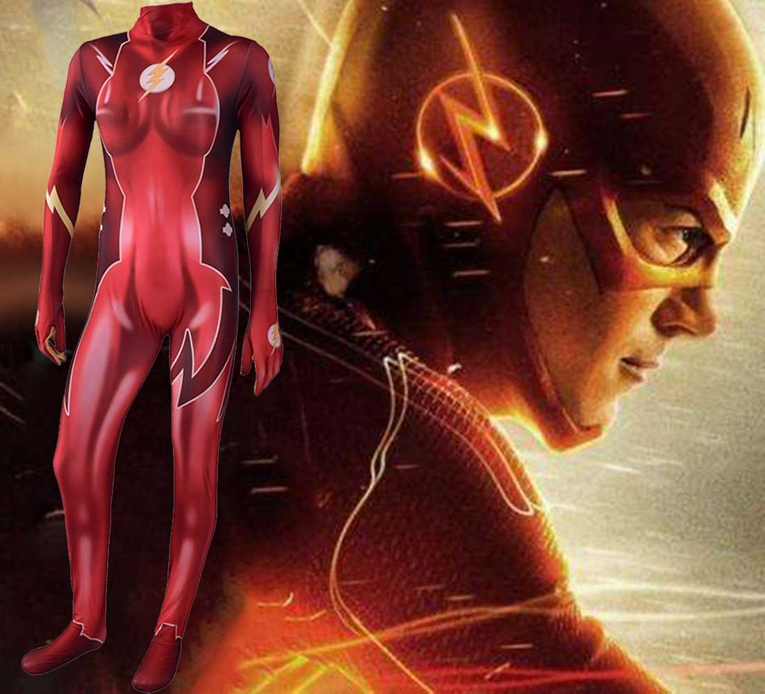 La Mujer de flash impresión del traje de Cosplay 3D Mujer super héroe Zentai